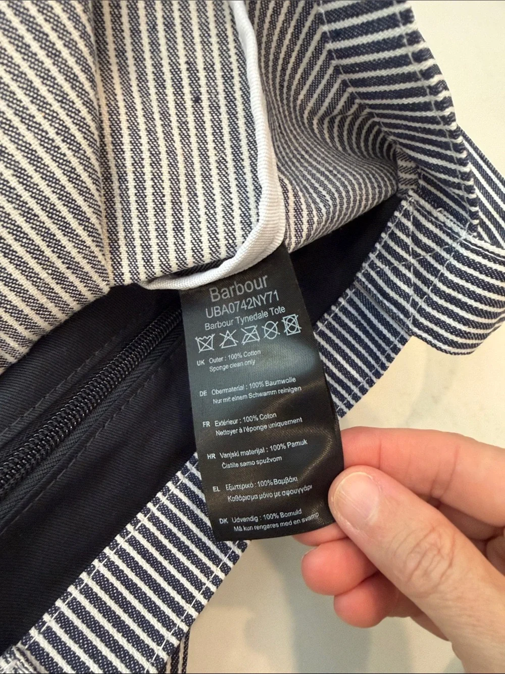 Barbour Navy and White Tote Bag